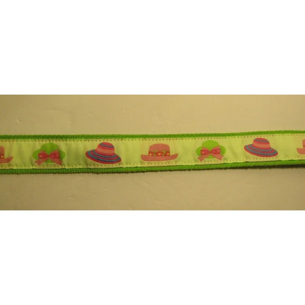 Ribbon Belt Vintage 80s Preppy Pink Green Hats Fabric Canvas D Ring Womens